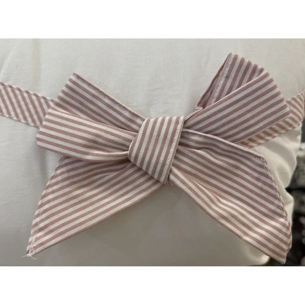 Rachel Zoe Bow Comforter 3 Pcs Set Full Queen White Pink Embroidered 100% Cotton